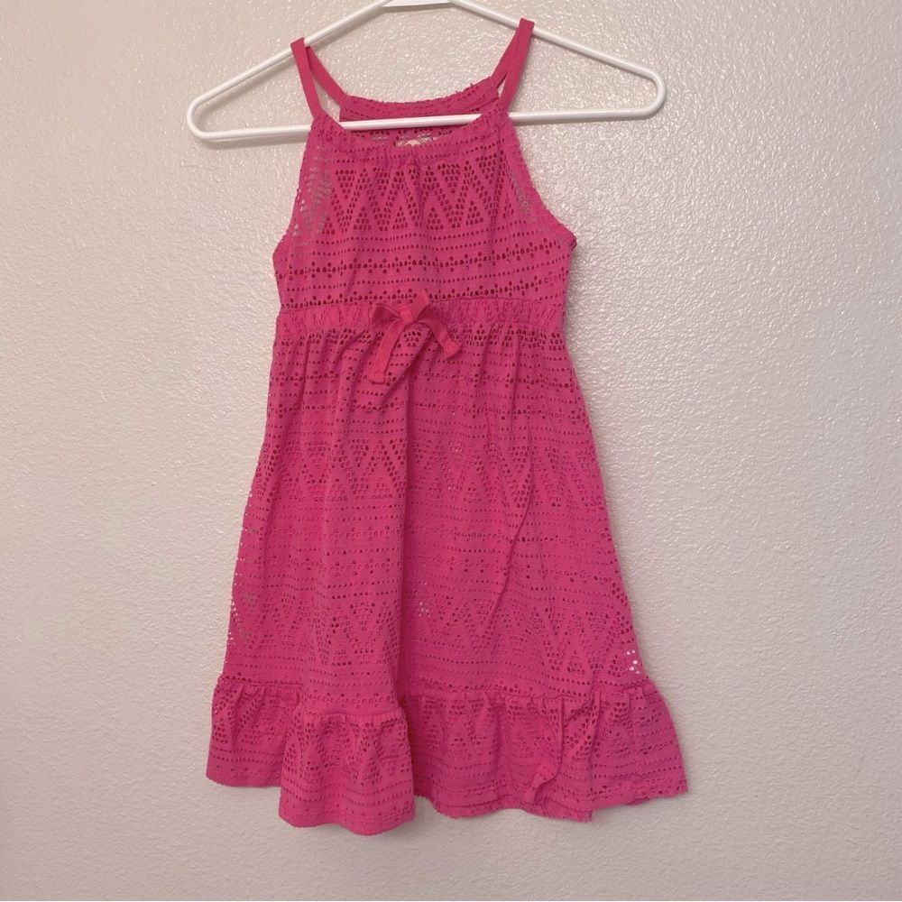 So Breaking Waves Crochet Tie-Front Swim Tunic Cover-Up dress hot pink 7/8